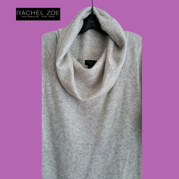 RACHEL ZOE NEW Minimalist Soft Merino Wool Cowl Neck Mini Sweater Dress M - Picture 8 of 12